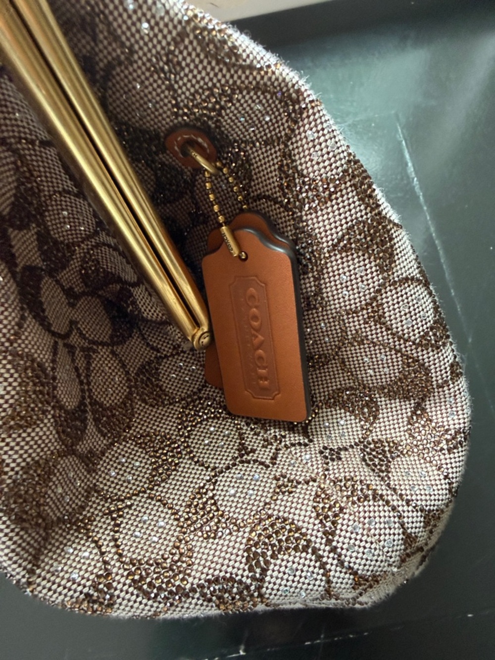 Authentic Coach Xl Kiss Lock Crystal Bag Logo Frame-Top Purse - Picture 2 of 4